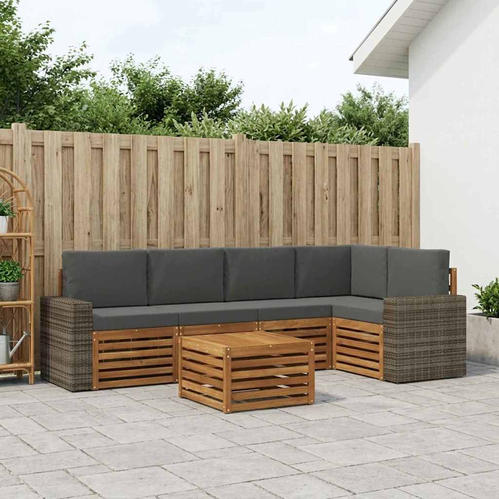 Hoekbank Set 6 pcs Natuurlijk en Antraciet Massief Acaciahout is nu te koop bij PeponiXL, paradijselijk wonen!