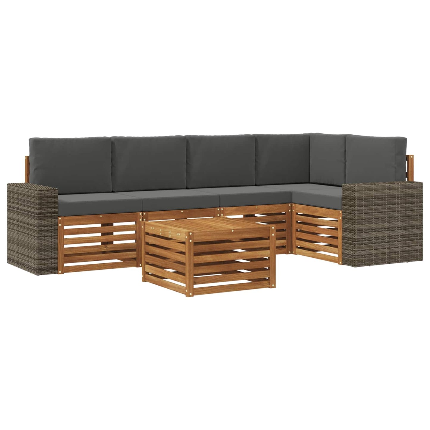 Hoekbank Set 6 pcs Natuurlijk en Antraciet Massief Acaciahout is nu te koop bij PeponiXL, paradijselijk wonen!