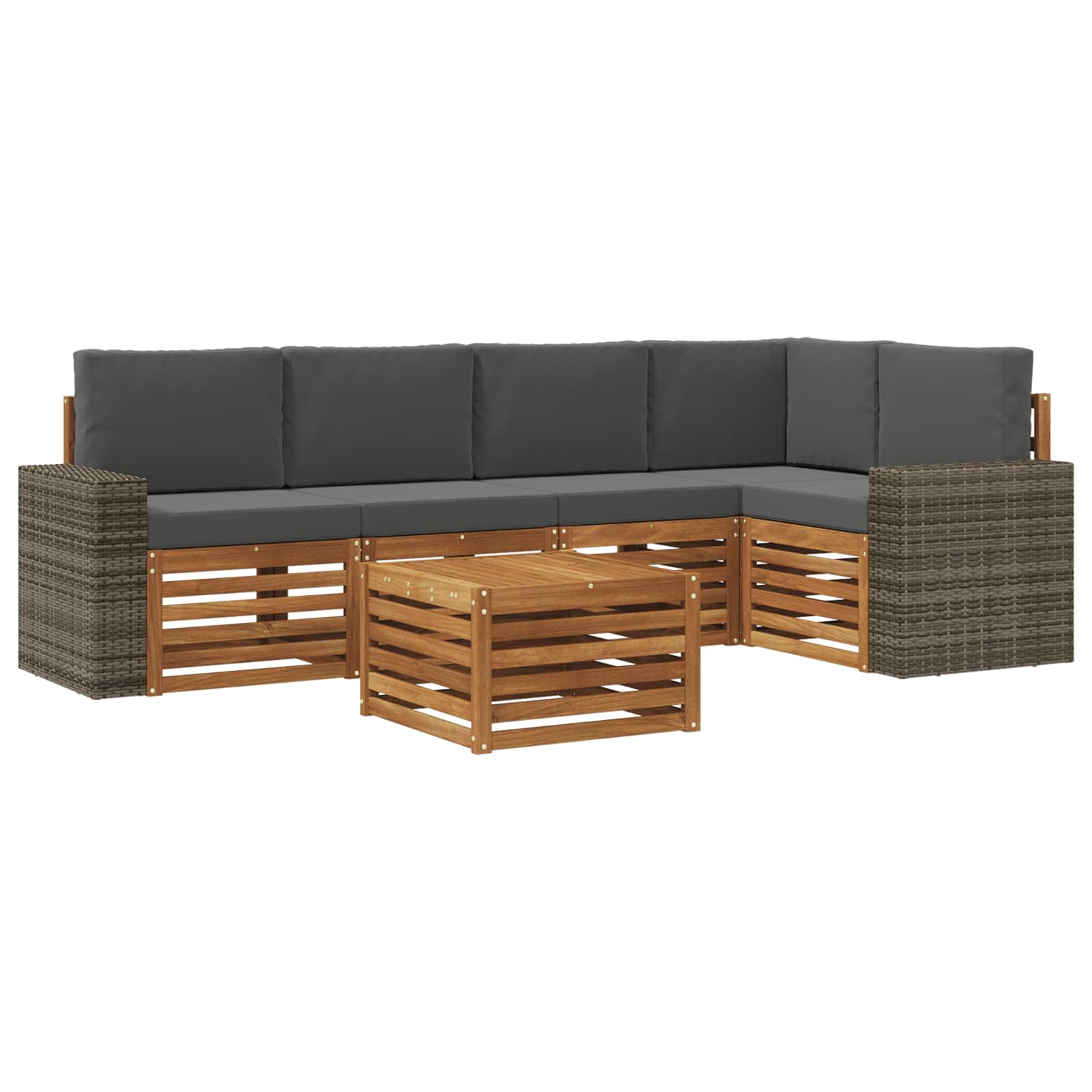 Hoekbank Set 6 pcs Natuurlijk en Antraciet Massief Acaciahout is nu te koop bij PeponiXL, paradijselijk wonen!