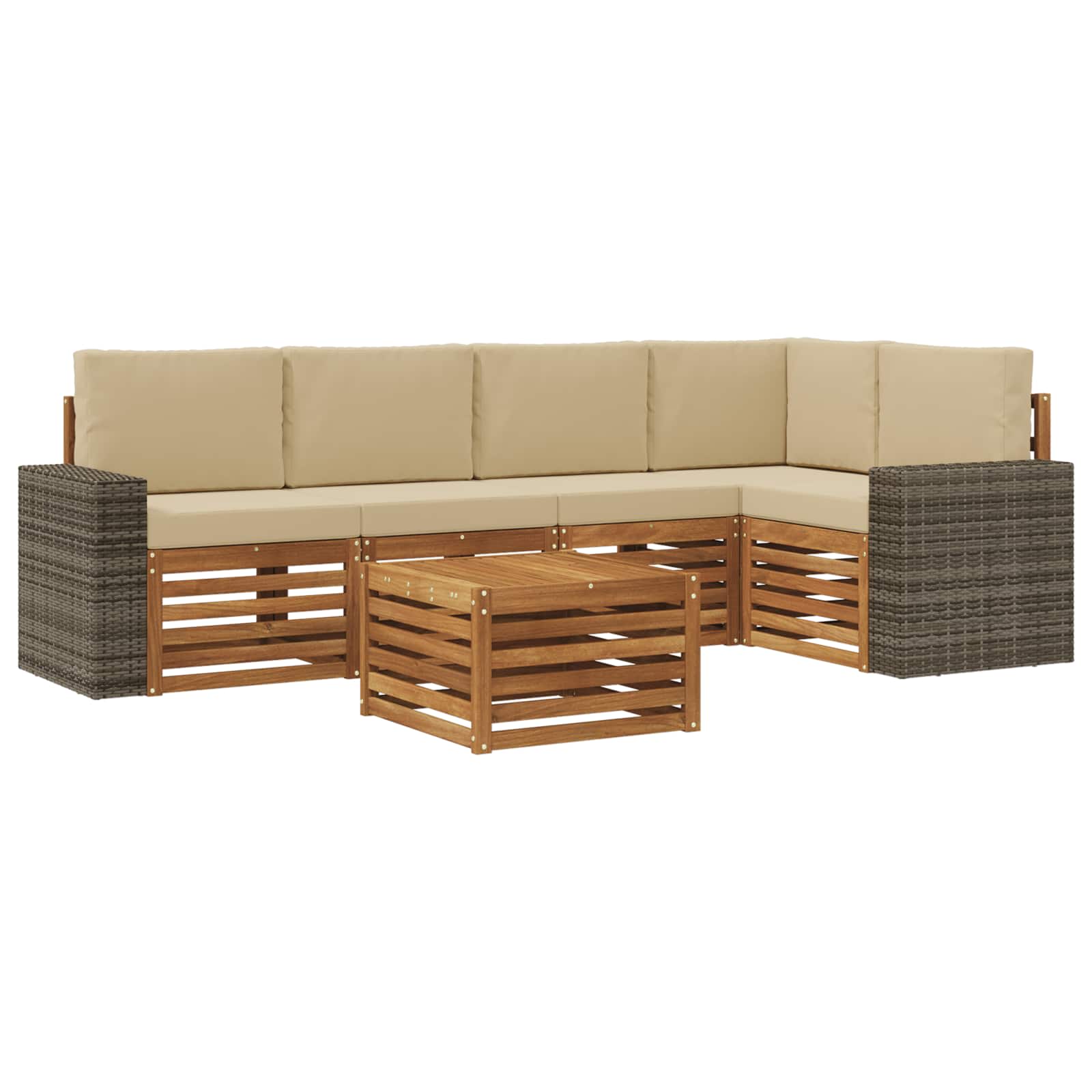 Hoekbank Set 6 pcs Natuurlijk en Beige Massief Acaciahout is nu te koop bij PeponiXL, paradijselijk wonen!