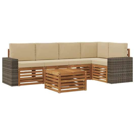 Hoekbank Set 6 pcs Natuurlijk en Beige Massief Acaciahout is nu te koop bij PeponiXL, paradijselijk wonen!