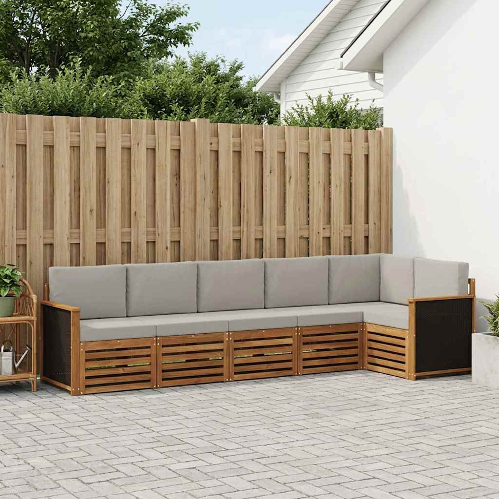 Hoekbank Set met kussen 5 pcs Naturel en lichtgrijs is nu te koop bij PeponiXL, paradijselijk wonen!
