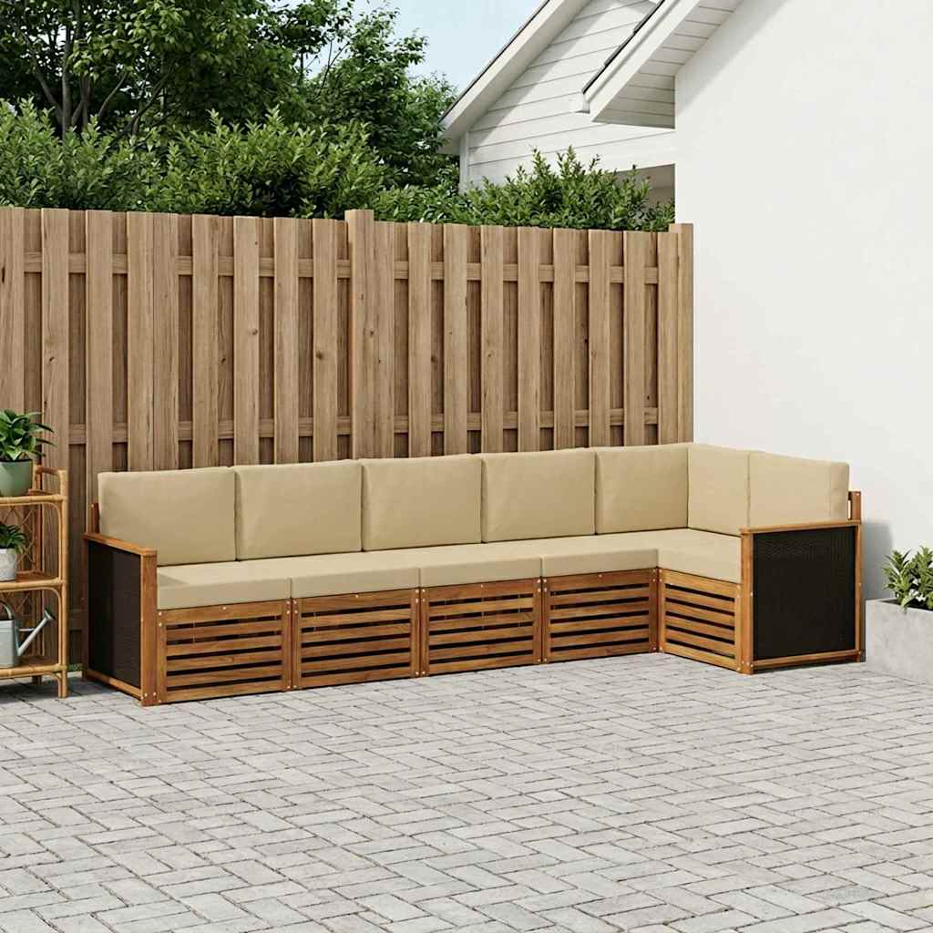 Hoekbank Set 5 pcs Naturel Massief Acaciahout en Polyester is nu te koop bij PeponiXL, paradijselijk wonen!