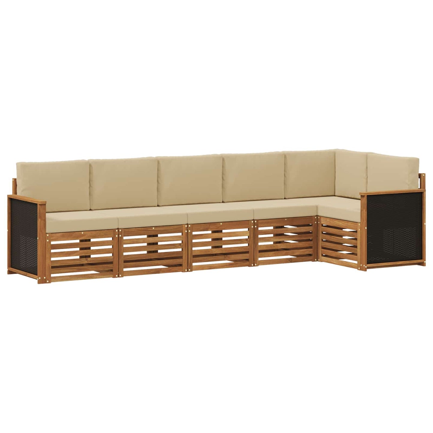 Hoekbank Set 5 pcs Naturel Massief Acaciahout en Polyester is nu te koop bij PeponiXL, paradijselijk wonen!