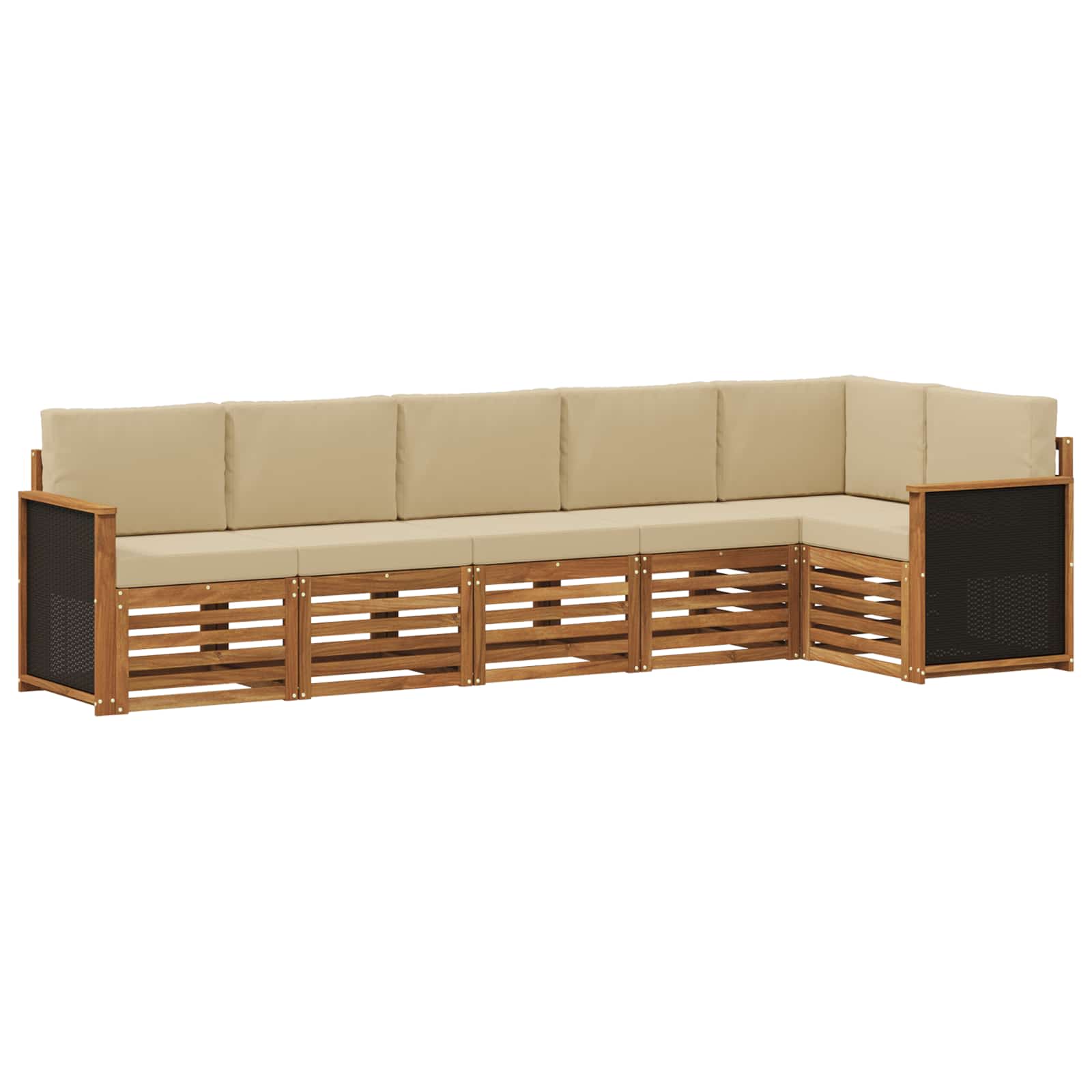Hoekbank Set 5 pcs Naturel Massief Acaciahout en Polyester is nu te koop bij PeponiXL, paradijselijk wonen!