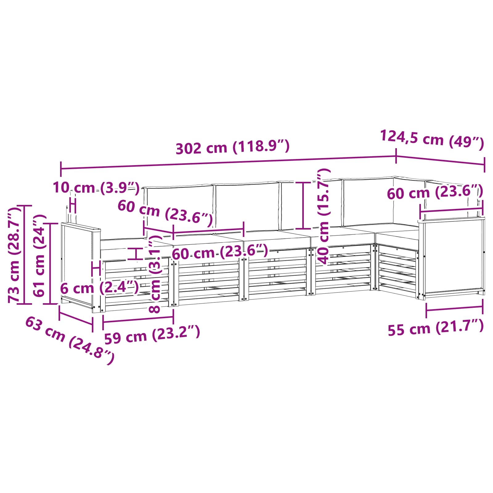 Hoekbank Set met kussen 5 pcs Naturel en lichtgrijs is nu te koop bij PeponiXL, paradijselijk wonen!