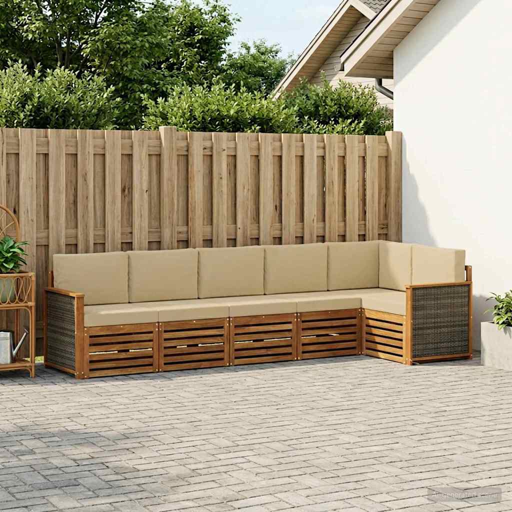 Hoekbank Set 5 pcs Naturel Massief Acaciahout en Polyester is nu te koop bij PeponiXL, paradijselijk wonen!