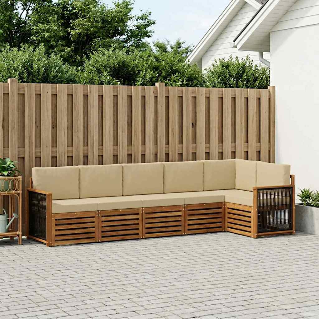 Hoekbank Set 5 pcs Naturel Massief Acaciahout en Polyester is nu te koop bij PeponiXL, paradijselijk wonen!