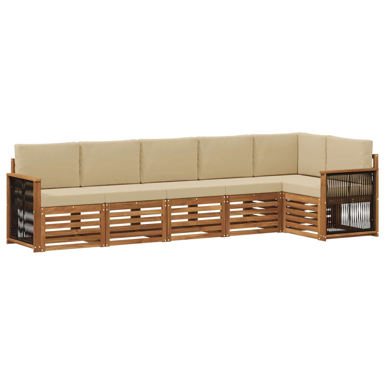 Hoekbank Set 5 pcs Naturel Massief Acaciahout en Polyester is nu te koop bij PeponiXL, paradijselijk wonen!