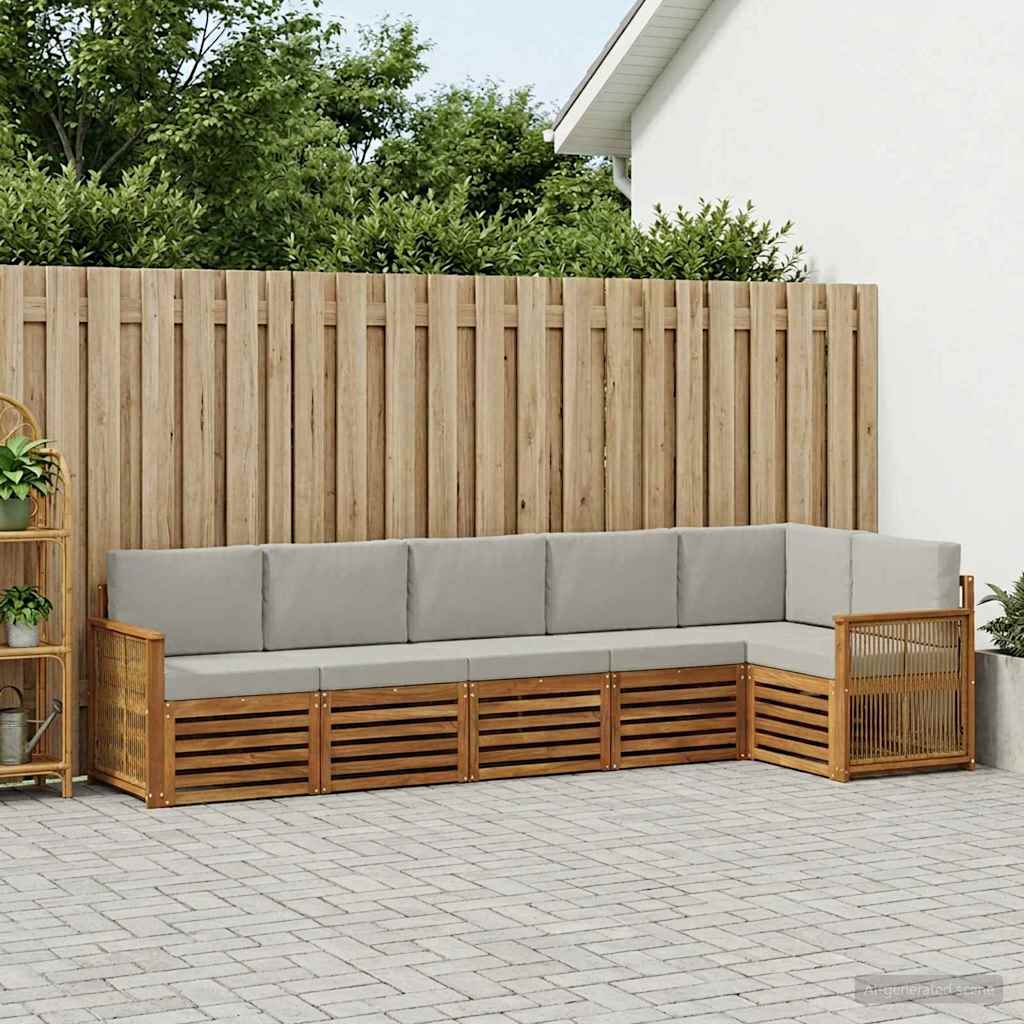 Hoekbank Set met kussen 5 pcs Naturel en lichtgrijs is nu te koop bij PeponiXL, paradijselijk wonen!