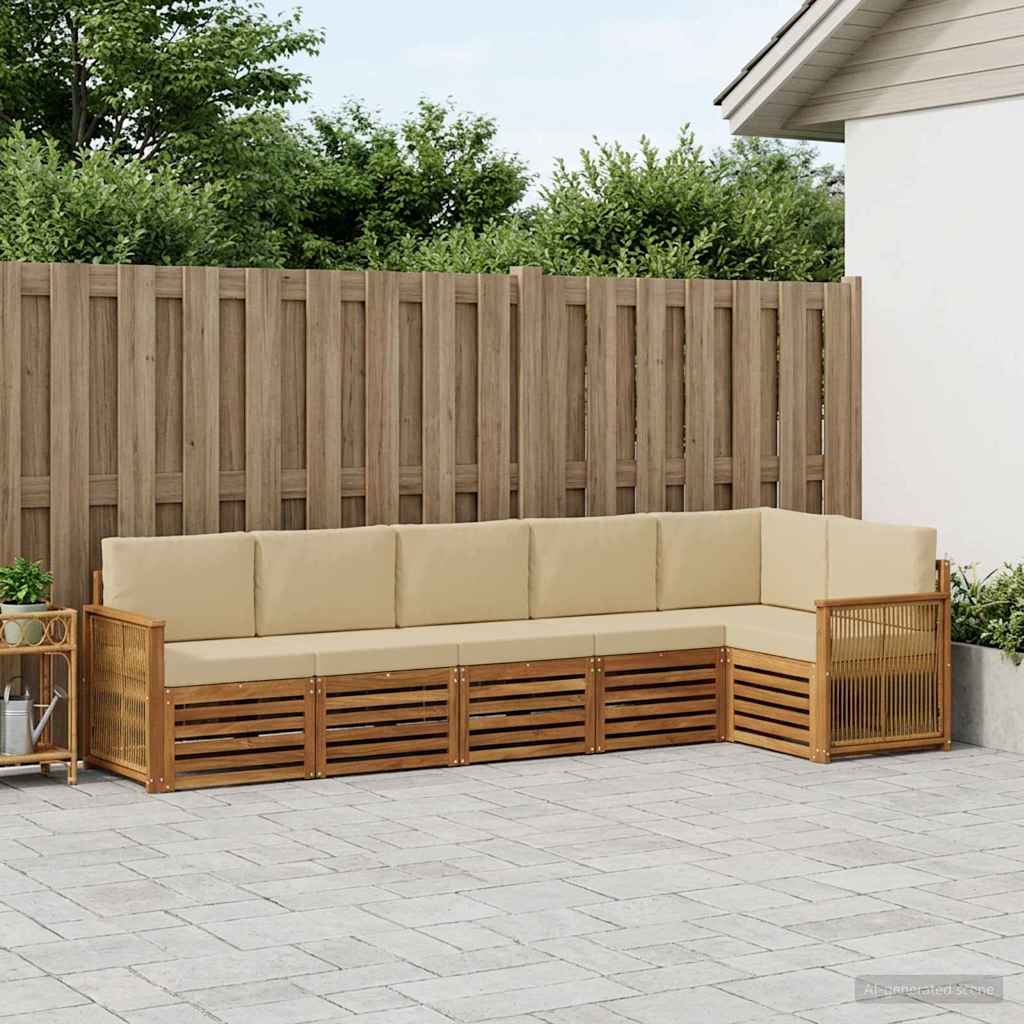 Hoekbank Set 5 pcs Naturel Massief Acaciahout en Polyester is nu te koop bij PeponiXL, paradijselijk wonen!