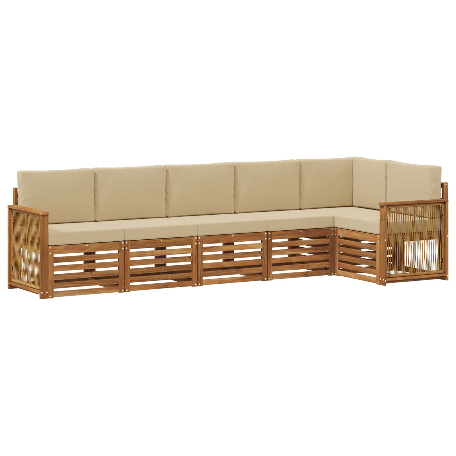 Hoekbank Set 5 pcs Naturel Massief Acaciahout en Polyester is nu te koop bij PeponiXL, paradijselijk wonen!