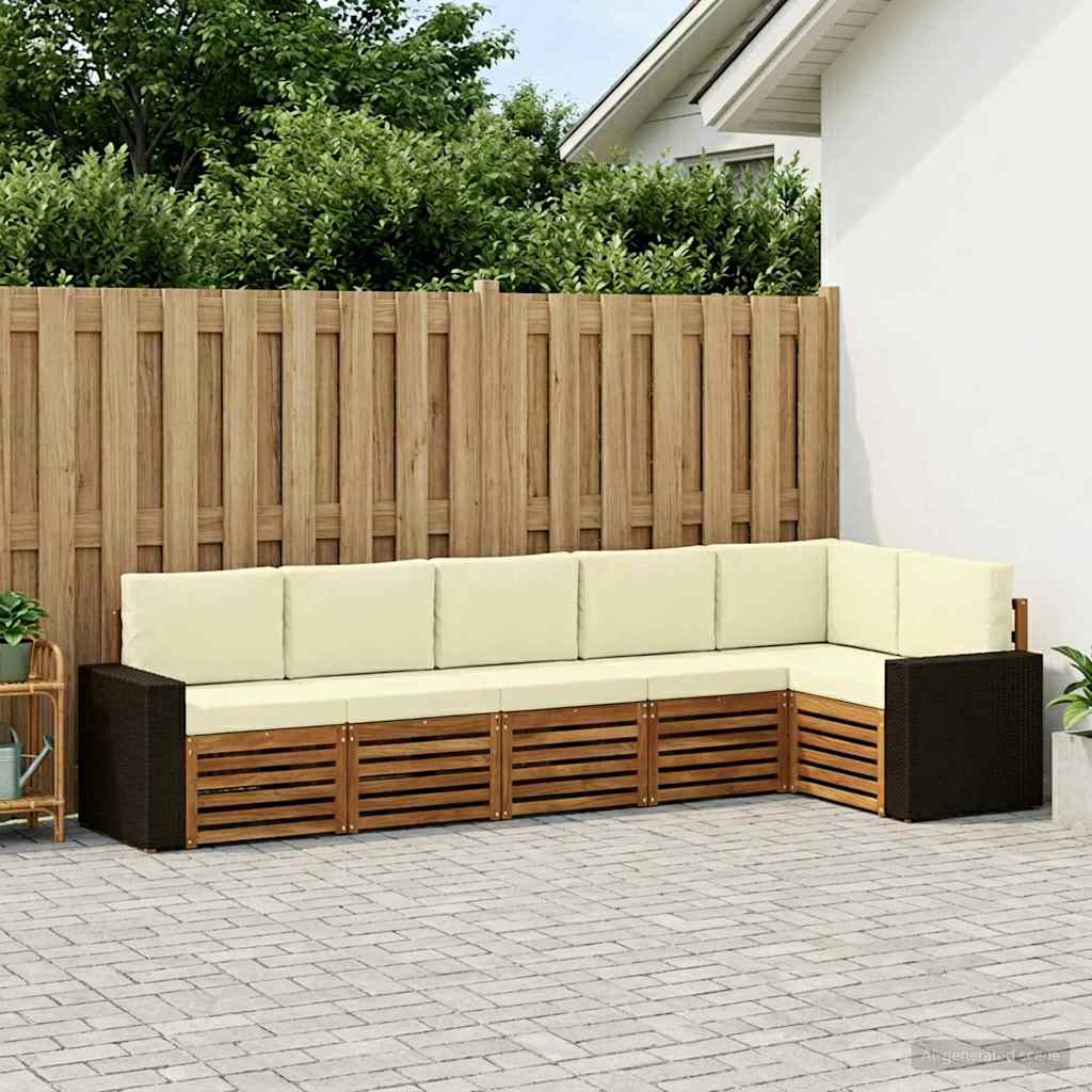 Hoekbank Set 6 pcs Natuurlijk en Crème Massief Acaciahout is nu te koop bij PeponiXL, paradijselijk wonen!