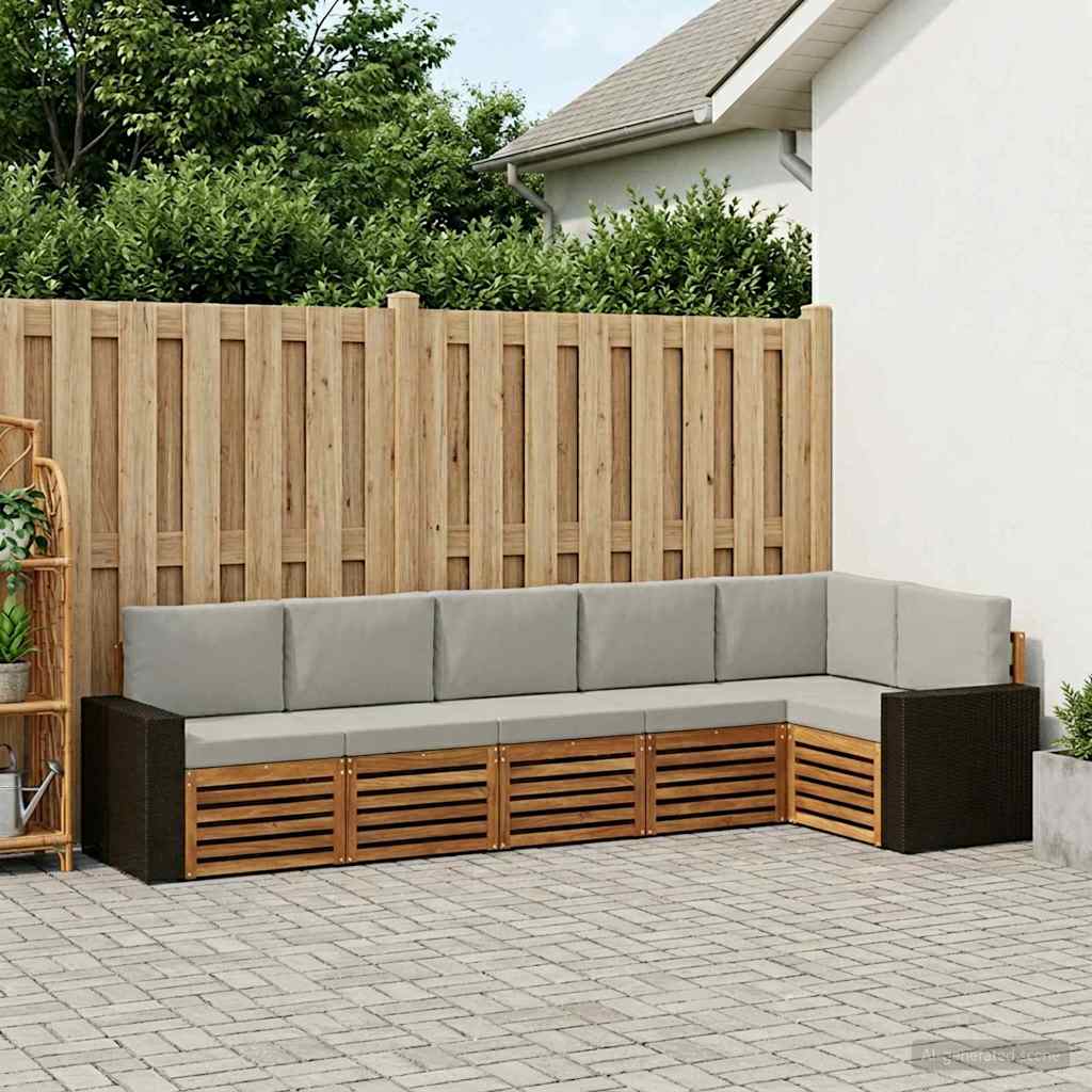 Hoekbank Set 6 pcs Naturel en lichtgrijs Massief Acaciahout is nu te koop bij PeponiXL, paradijselijk wonen!