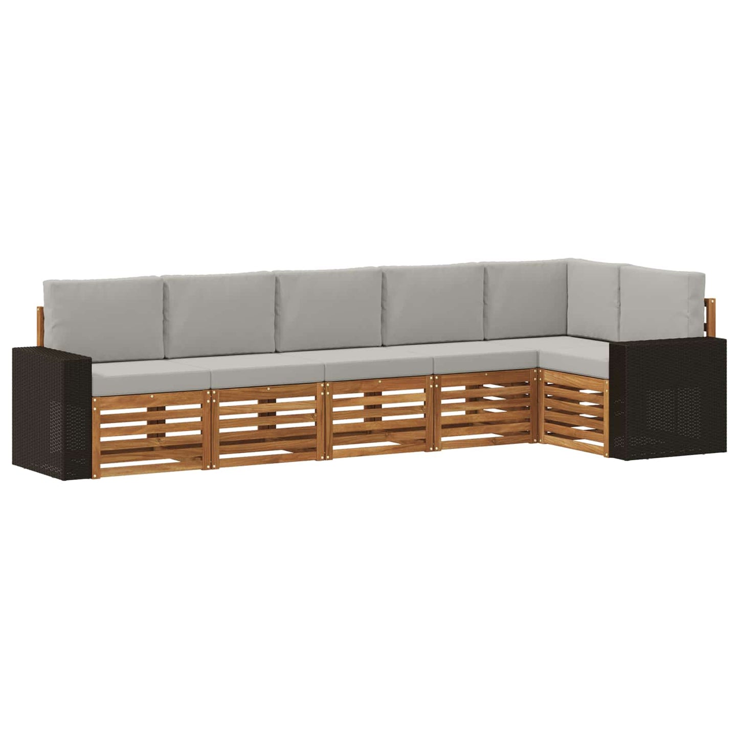 Hoekbank Set 6 pcs Naturel en lichtgrijs Massief Acaciahout is nu te koop bij PeponiXL, paradijselijk wonen!