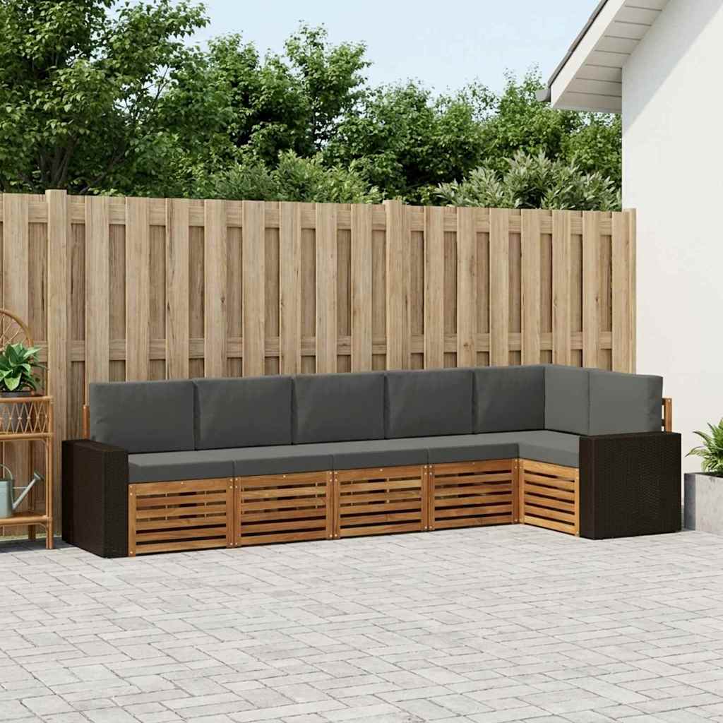 Hoekbank Set 6 pcs Natuurlijk en Antraciet Massief Acaciahout is nu te koop bij PeponiXL, paradijselijk wonen!