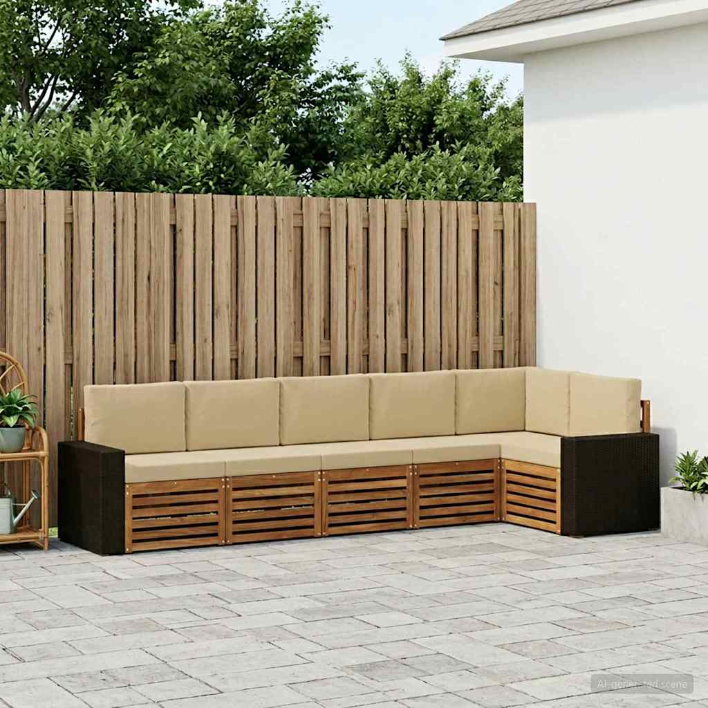 Hoekbank Set 6 pcs Natuurlijk en Beige Massief Acaciahout is nu te koop bij PeponiXL, paradijselijk wonen!