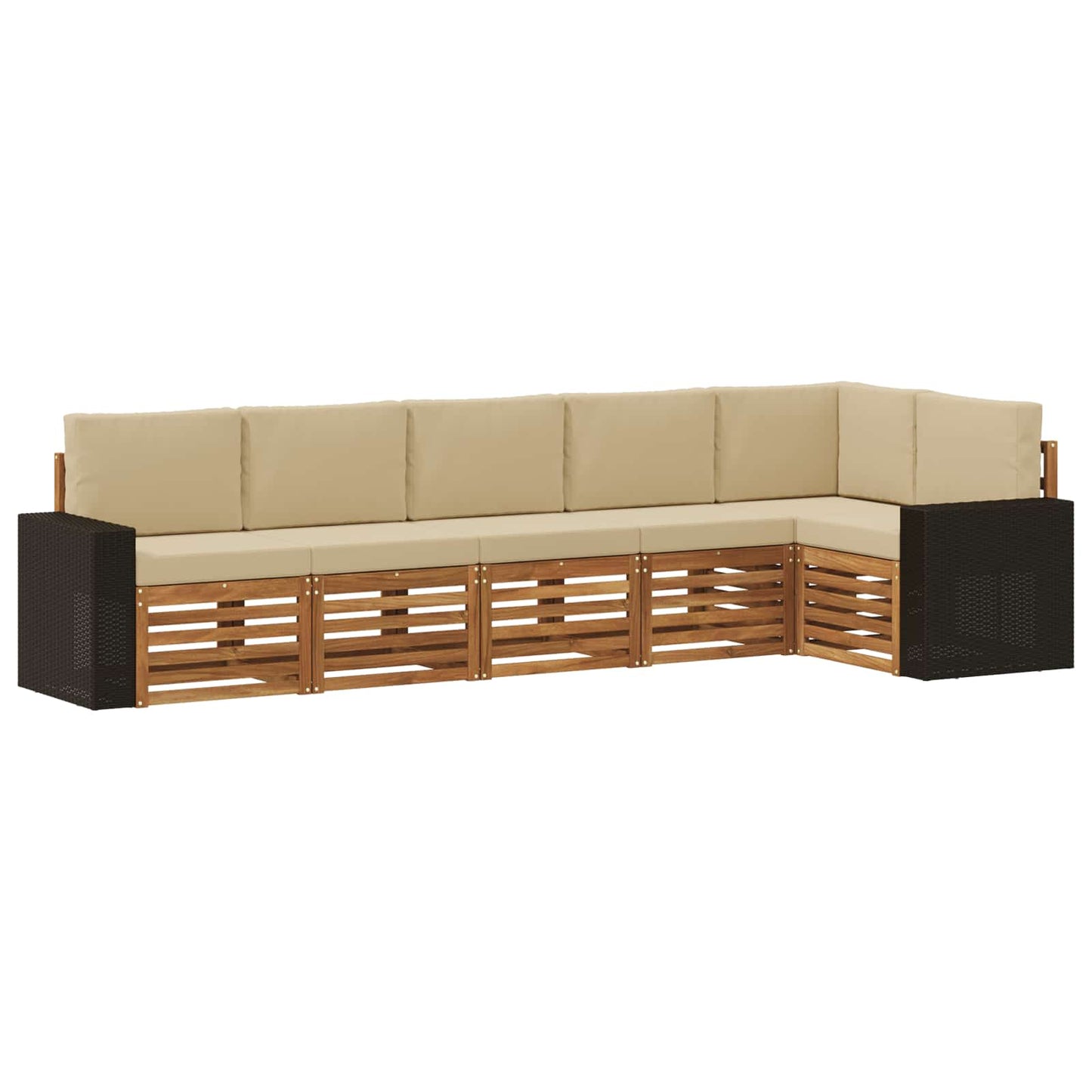 Hoekbank Set 6 pcs Natuurlijk en Beige Massief Acaciahout is nu te koop bij PeponiXL, paradijselijk wonen!