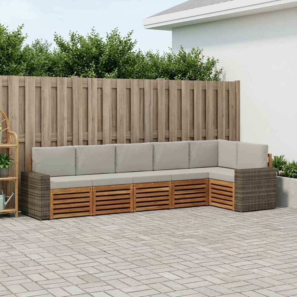 Hoekbank Set 6 pcs Naturel en lichtgrijs Massief Acaciahout is nu te koop bij PeponiXL, paradijselijk wonen!