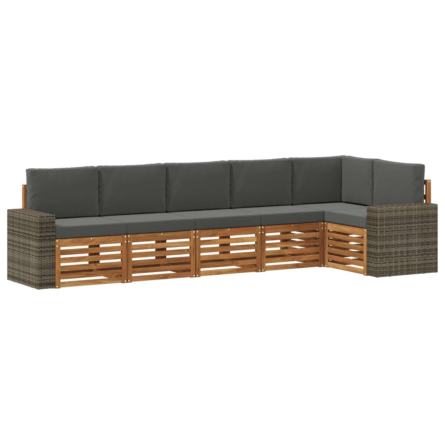 Hoekbank Set 6 pcs Natuurlijk en Antraciet Massief Acaciahout is nu te koop bij PeponiXL, paradijselijk wonen!