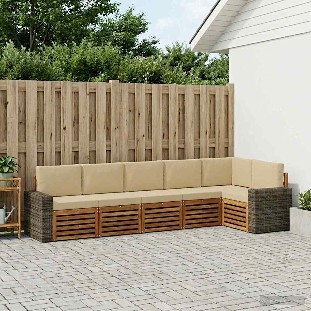 Hoekbank Set 6 pcs Natuurlijk en Beige Massief Acaciahout is nu te koop bij PeponiXL, paradijselijk wonen!