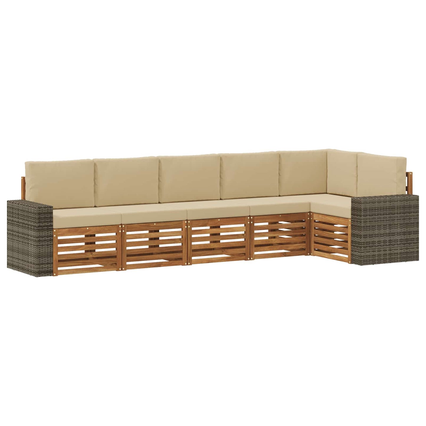 Hoekbank Set 6 pcs Natuurlijk en Beige Massief Acaciahout is nu te koop bij PeponiXL, paradijselijk wonen!