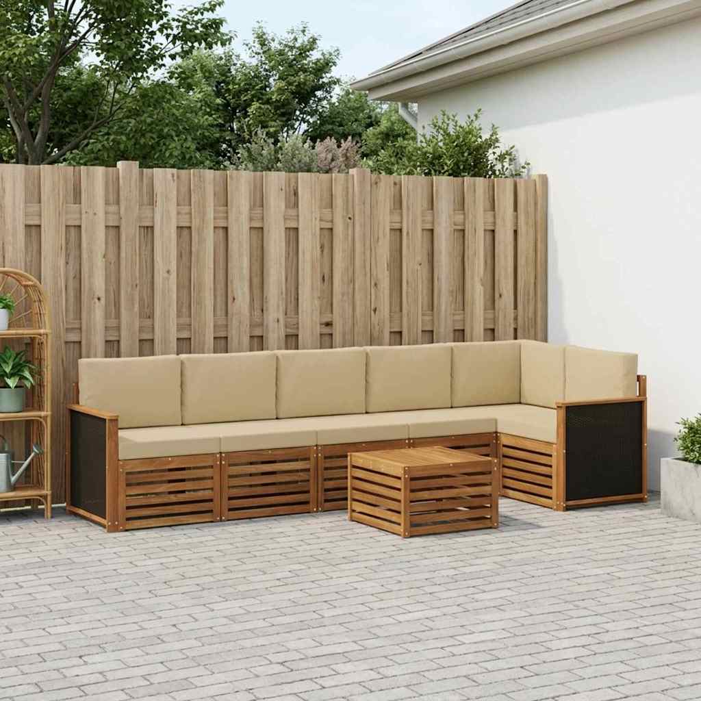 Hoekbank Set 6 pcs Naturel Massief Acaciahout en Polyester is nu te koop bij PeponiXL, paradijselijk wonen!