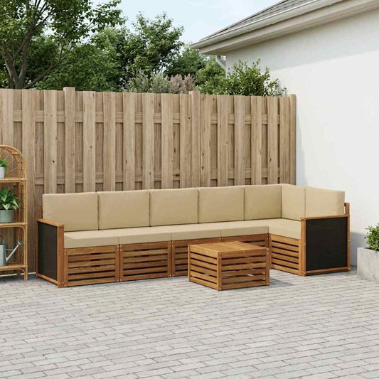 Hoekbank Set 6 pcs Naturel Massief Acaciahout en Polyester is nu te koop bij PeponiXL, paradijselijk wonen!