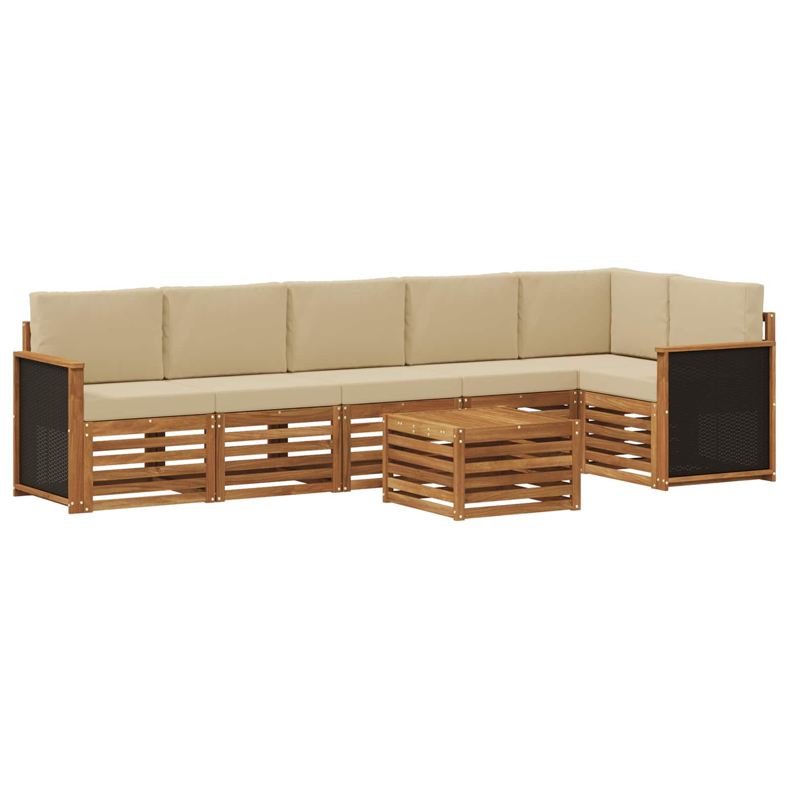 Hoekbank Set 6 pcs Naturel Massief Acaciahout en Polyester is nu te koop bij PeponiXL, paradijselijk wonen!