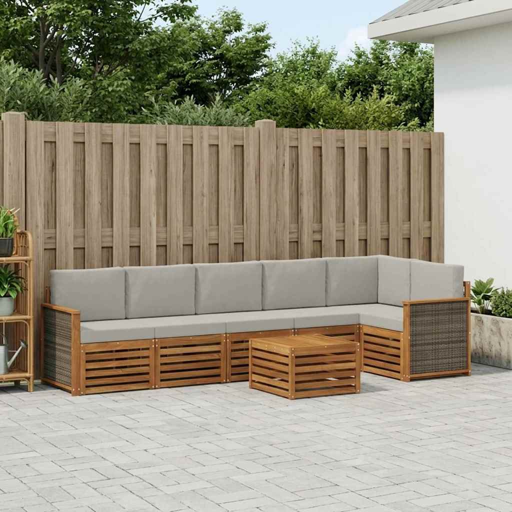 Hoekbank Set met kussen 6 pcs Naturel en lichtgrijs is nu te koop bij PeponiXL, paradijselijk wonen!