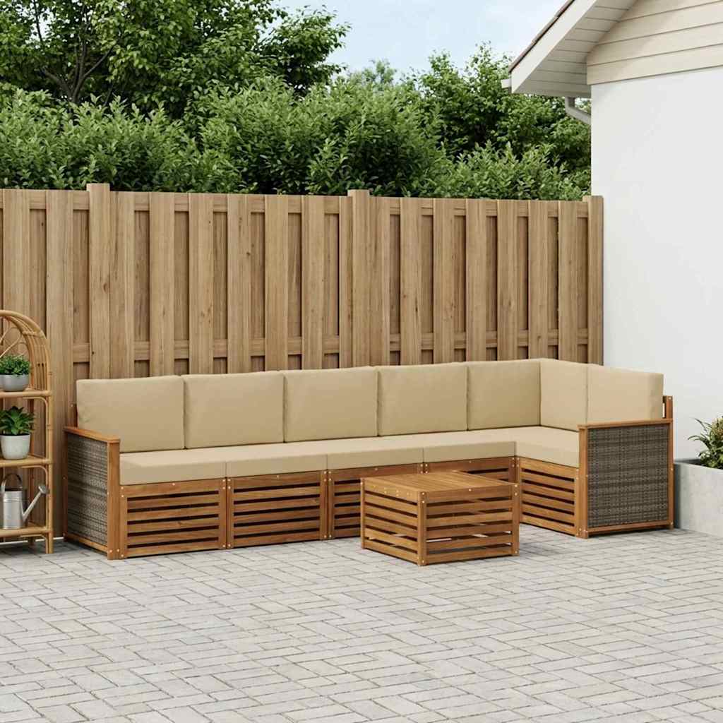 Hoekbank Set 6 pcs Naturel Massief Acaciahout en Polyester is nu te koop bij PeponiXL, paradijselijk wonen!