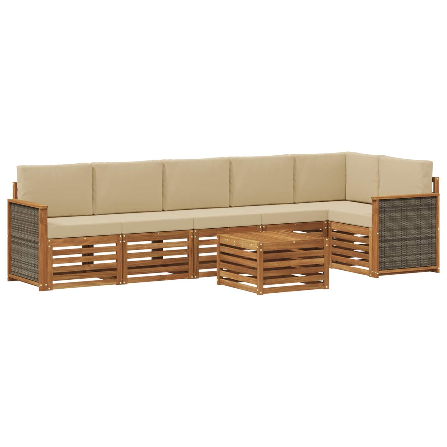 Hoekbank Set 6 pcs Naturel Massief Acaciahout en Polyester is nu te koop bij PeponiXL, paradijselijk wonen!