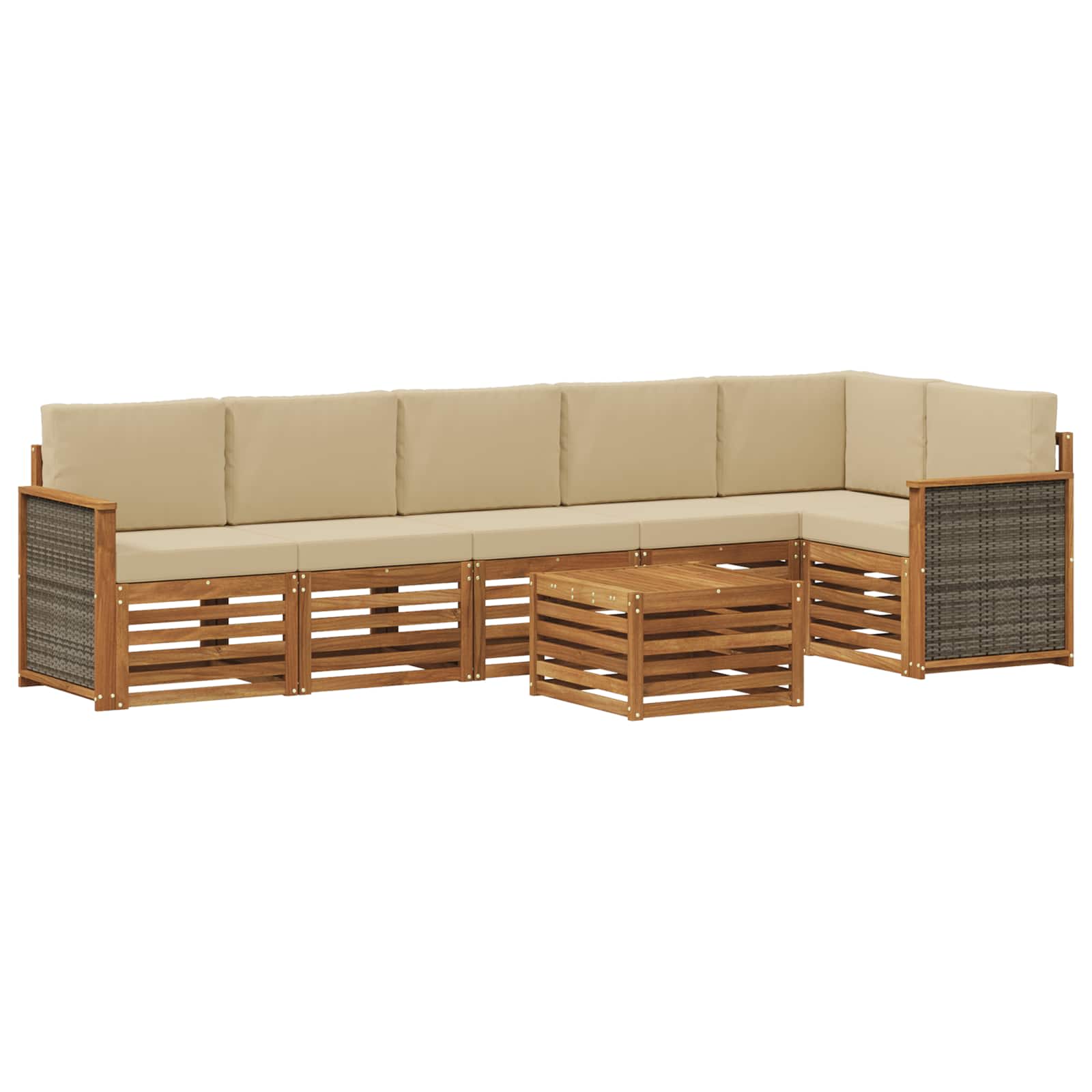 Hoekbank Set 6 pcs Naturel Massief Acaciahout en Polyester is nu te koop bij PeponiXL, paradijselijk wonen!