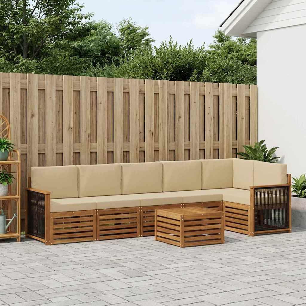 Hoekbank Set 6 pcs Naturel Massief Acaciahout en Polyester is nu te koop bij PeponiXL, paradijselijk wonen!
