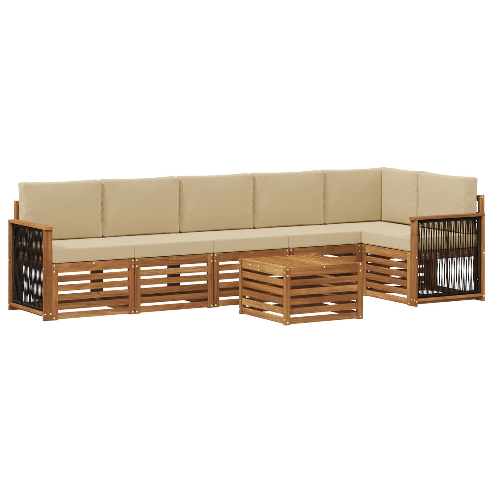 Hoekbank Set 6 pcs Naturel Massief Acaciahout en Polyester is nu te koop bij PeponiXL, paradijselijk wonen!