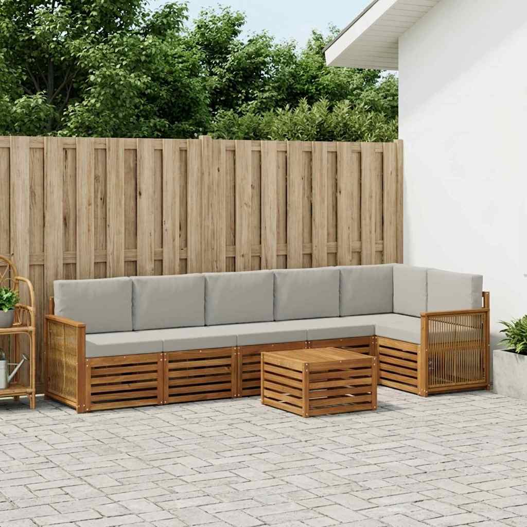 Hoekbank Set met kussen 6 pcs Naturel en lichtgrijs is nu te koop bij PeponiXL, paradijselijk wonen!
