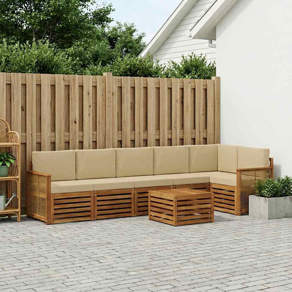 Hoekbank Set 6 pcs Naturel Massief Acaciahout en Polyester is nu te koop bij PeponiXL, paradijselijk wonen!