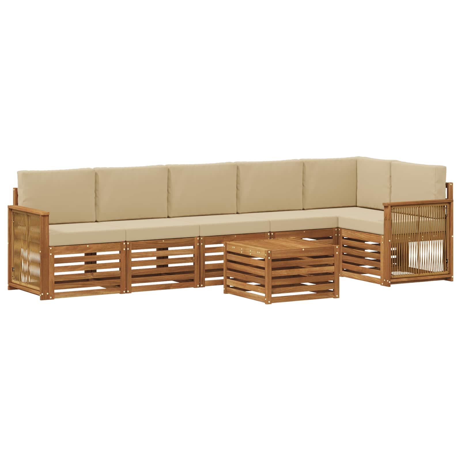 Hoekbank Set 6 pcs Naturel Massief Acaciahout en Polyester is nu te koop bij PeponiXL, paradijselijk wonen!