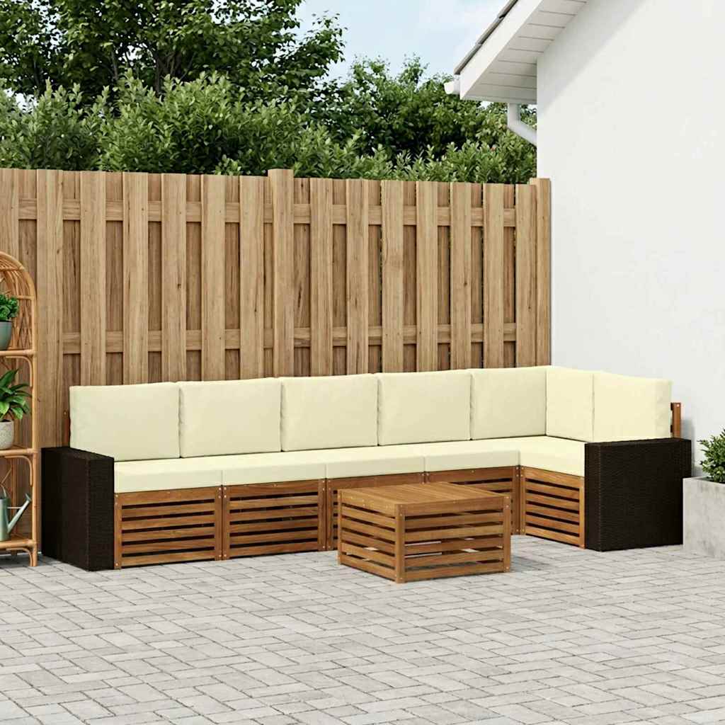 Hoekbank Set 7 pcs Natuurlijk en Crème Massief Acaciahout is nu te koop bij PeponiXL, paradijselijk wonen!