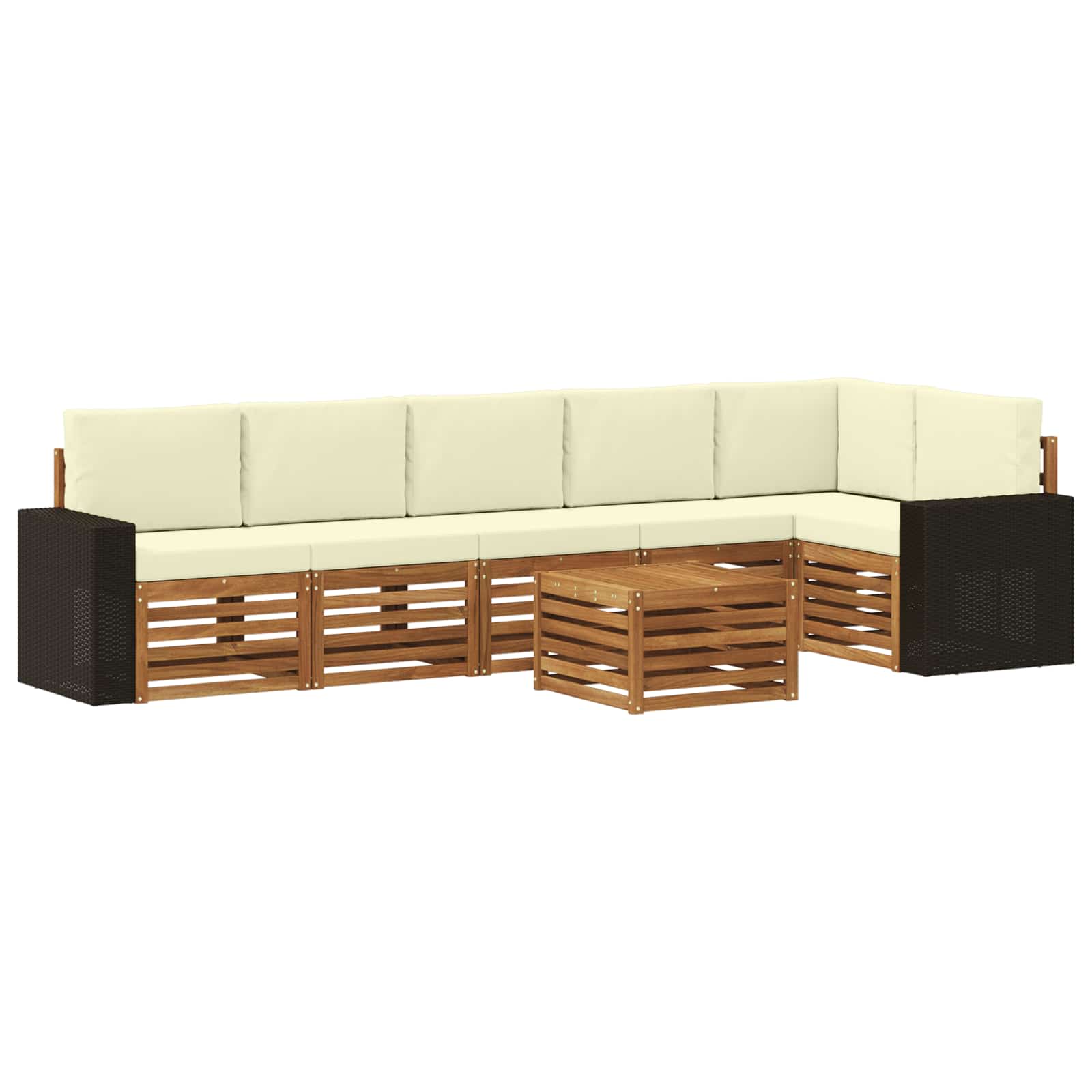 Hoekbank Set 7 pcs Natuurlijk en Crème Massief Acaciahout is nu te koop bij PeponiXL, paradijselijk wonen!