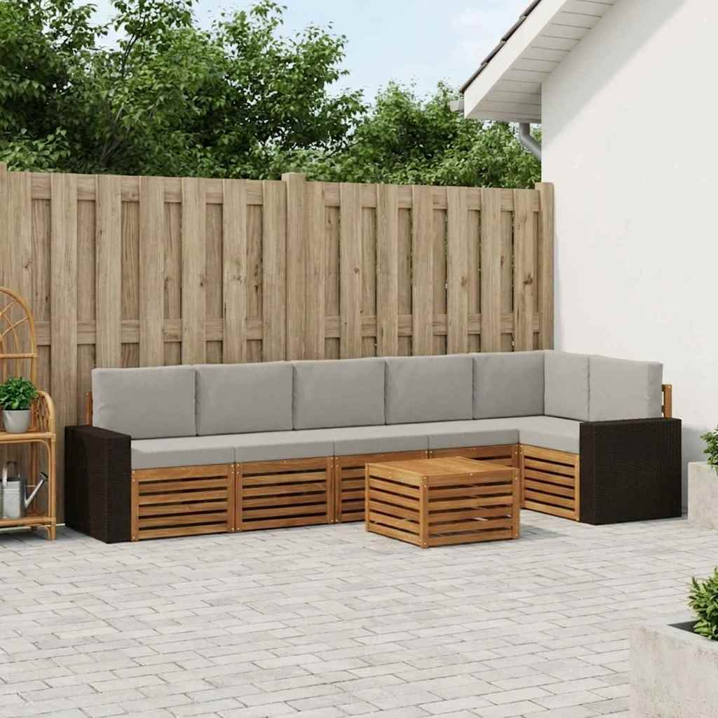 Hoekbank Set 7 pcs Naturel en lichtgrijs Massief Acaciahout is nu te koop bij PeponiXL, paradijselijk wonen!