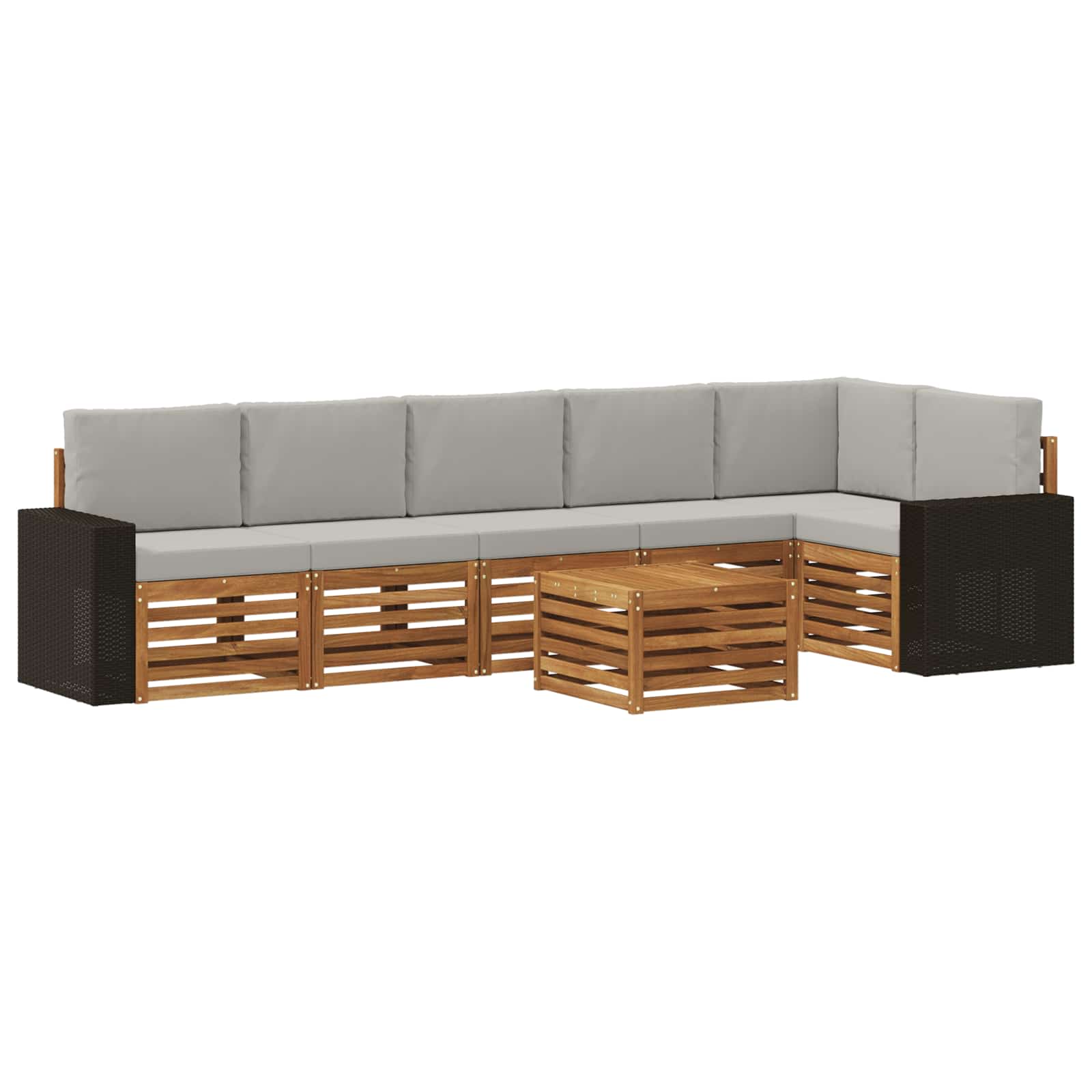 Hoekbank Set 7 pcs Naturel en lichtgrijs Massief Acaciahout is nu te koop bij PeponiXL, paradijselijk wonen!