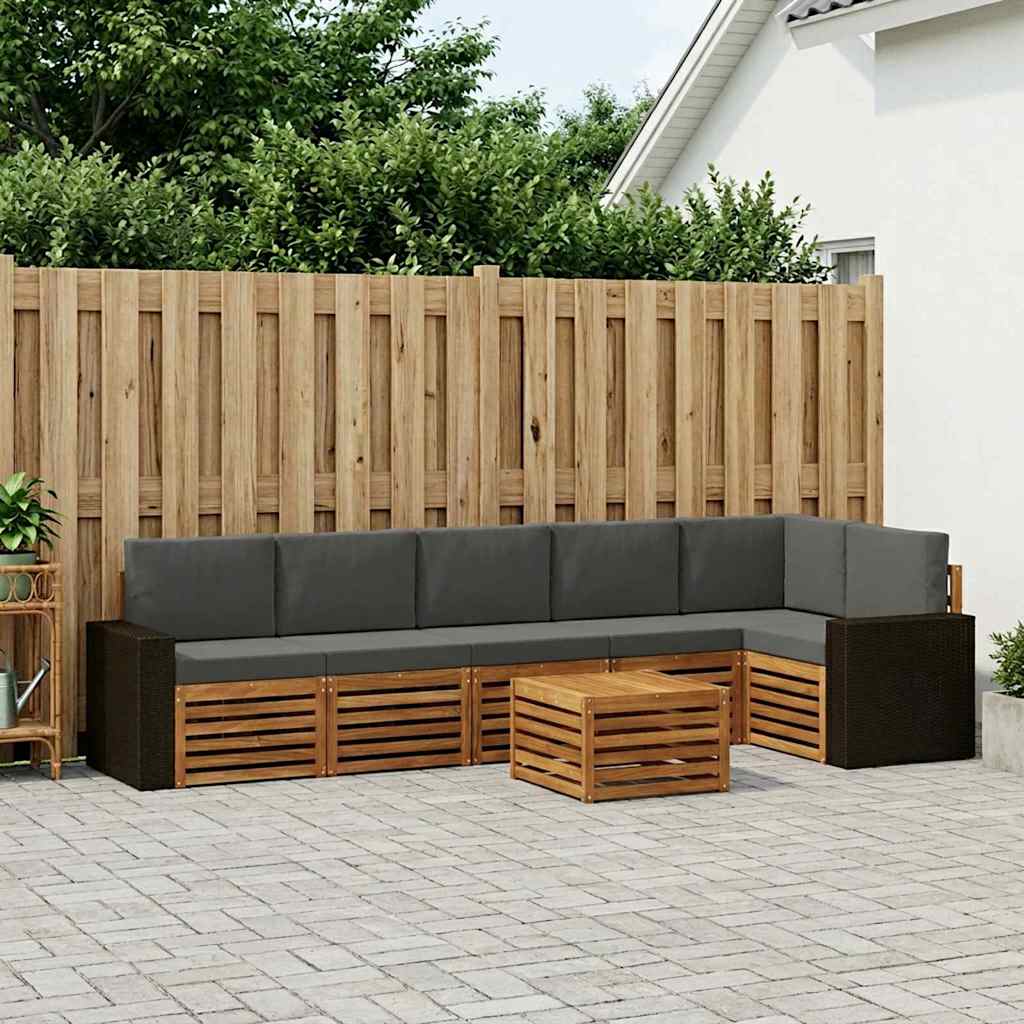 Hoekbank Set 7 pcs Natuurlijk en Antraciet Massief Acaciahout is nu te koop bij PeponiXL, paradijselijk wonen!