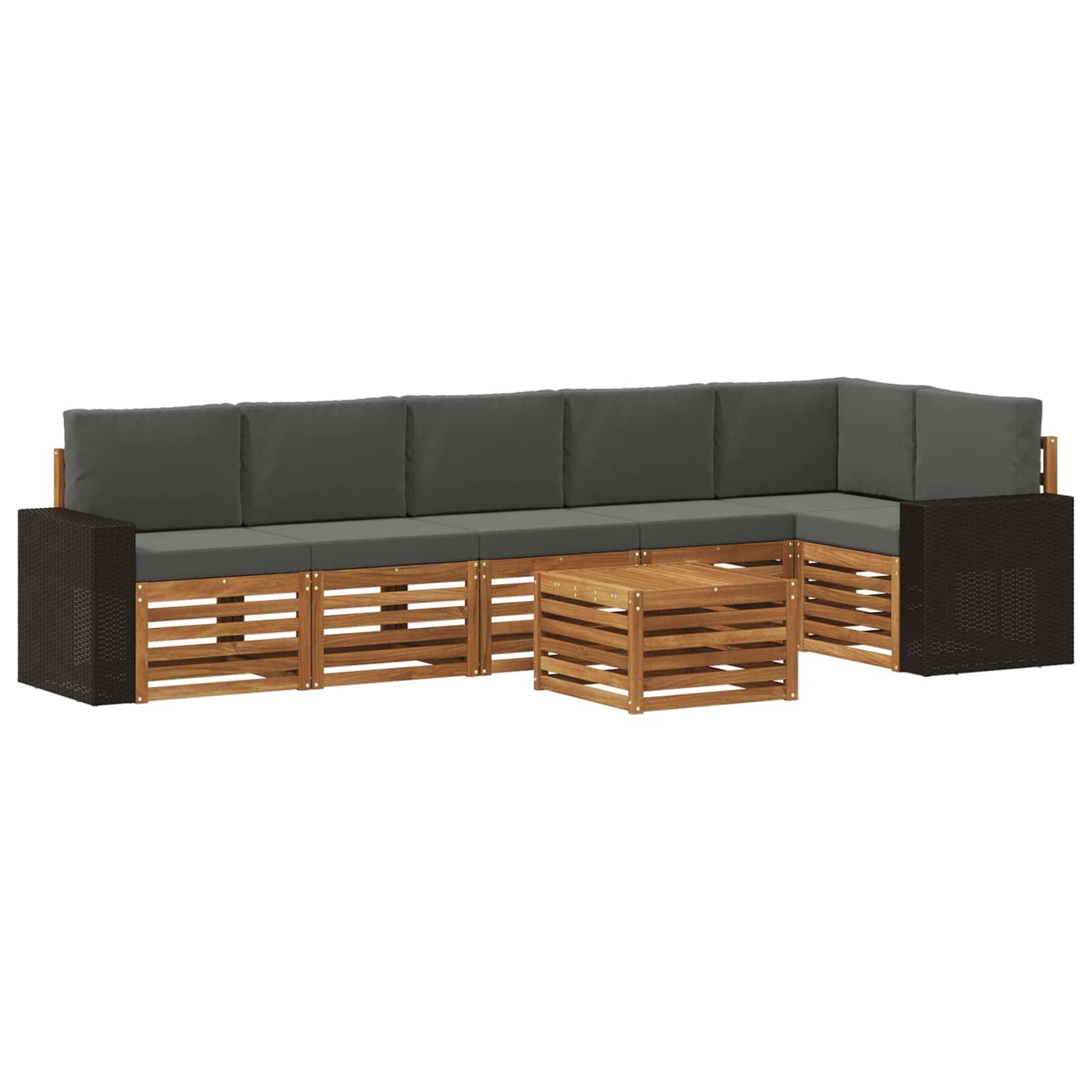Hoekbank Set 7 pcs Natuurlijk en Antraciet Massief Acaciahout is nu te koop bij PeponiXL, paradijselijk wonen!