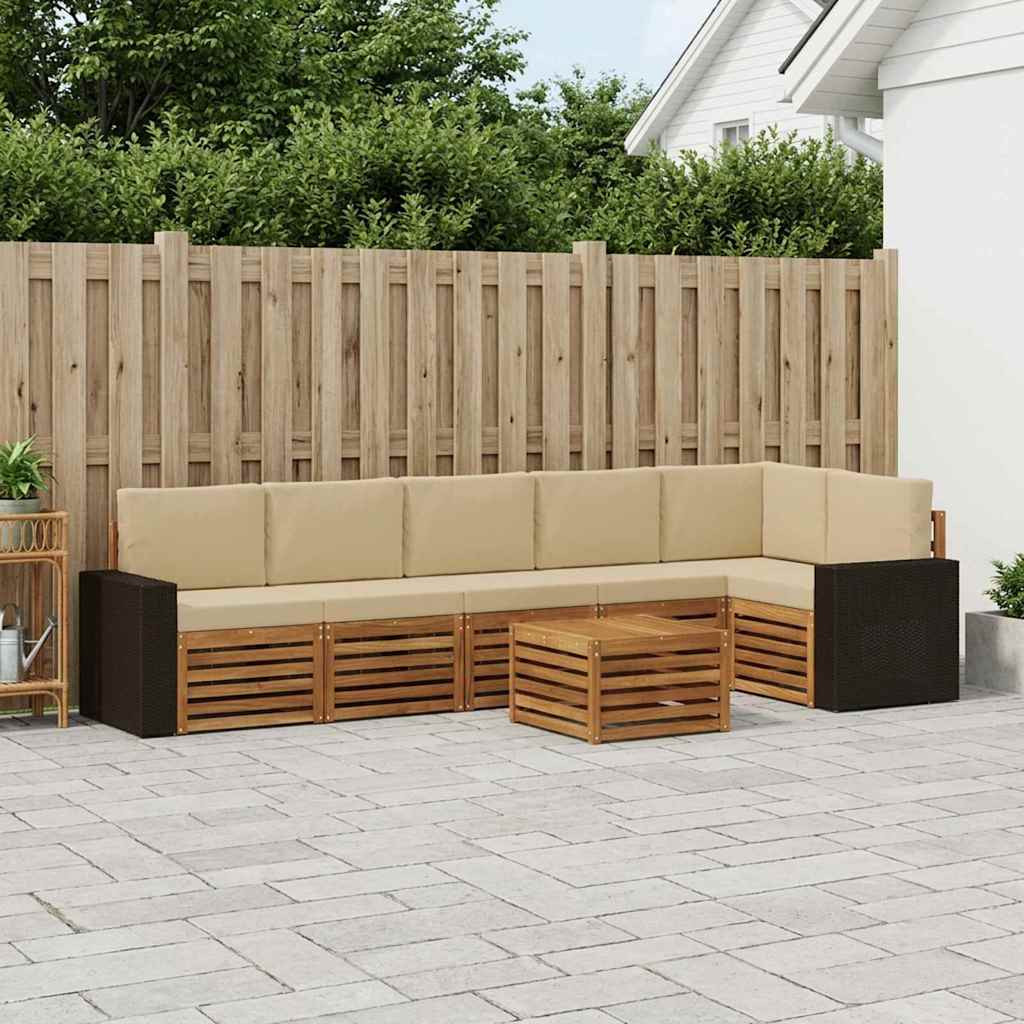 Hoekbank Set 7 pcs Natuurlijk en Beige Massief Acaciahout is nu te koop bij PeponiXL, paradijselijk wonen!