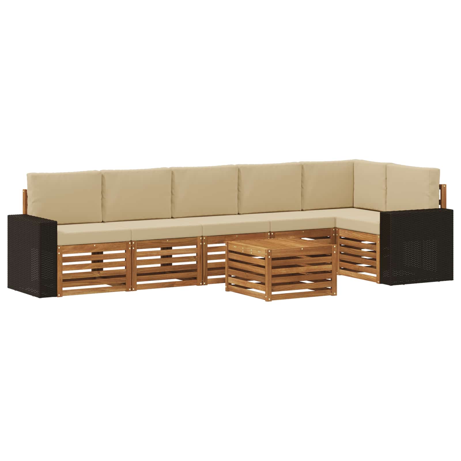 Hoekbank Set 7 pcs Natuurlijk en Beige Massief Acaciahout is nu te koop bij PeponiXL, paradijselijk wonen!