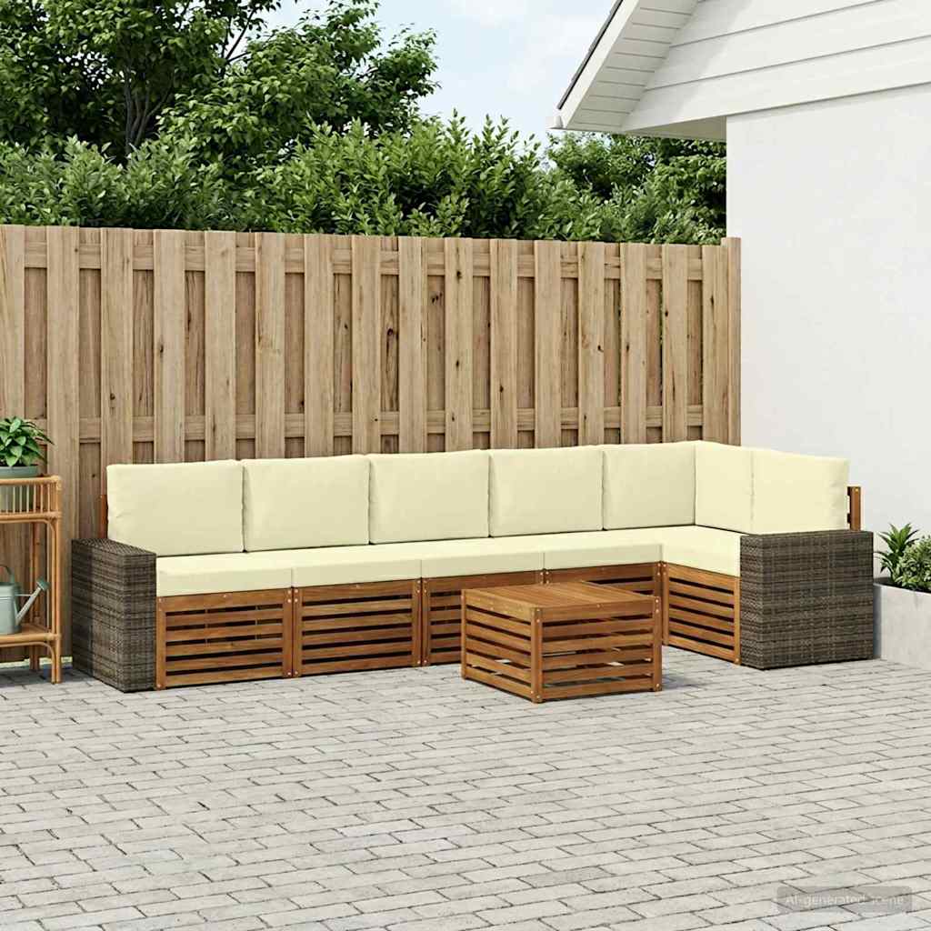 Hoekbank Set 7 pcs Natuurlijk en Crème Massief Acaciahout is nu te koop bij PeponiXL, paradijselijk wonen!