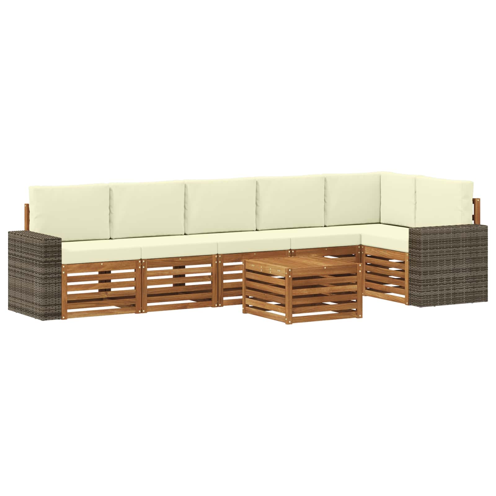Hoekbank Set 7 pcs Natuurlijk en Crème Massief Acaciahout is nu te koop bij PeponiXL, paradijselijk wonen!
