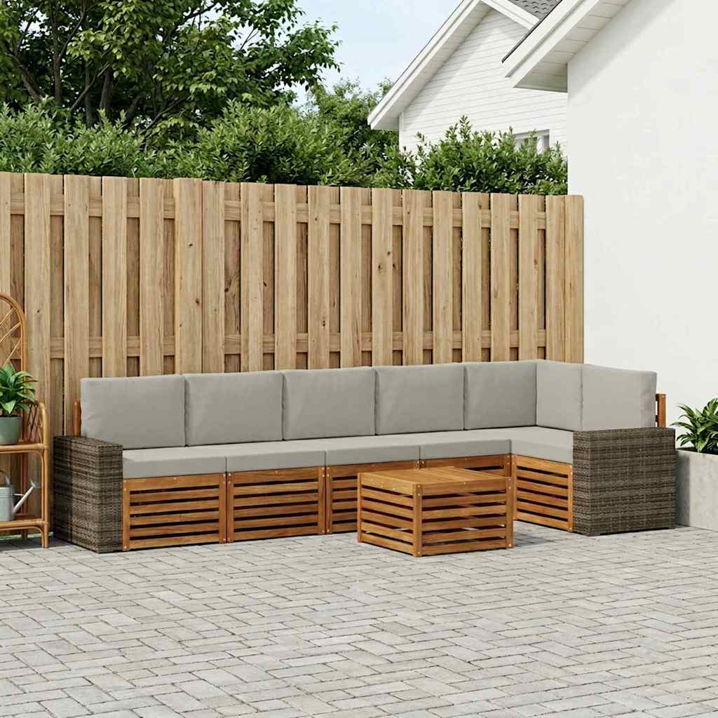 Hoekbank Set 7 pcs Naturel en lichtgrijs Massief Acaciahout is nu te koop bij PeponiXL, paradijselijk wonen!