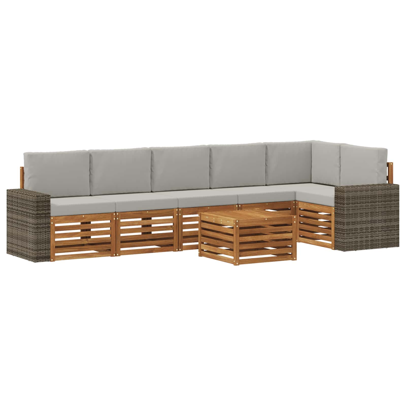 Hoekbank Set 7 pcs Naturel en lichtgrijs Massief Acaciahout is nu te koop bij PeponiXL, paradijselijk wonen!